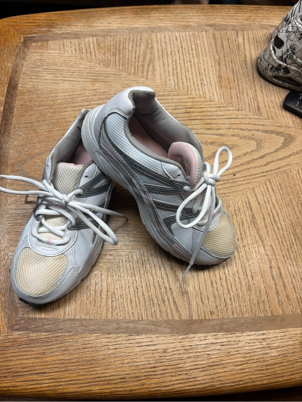 Women's Light Gray Athletic Sneakers with Pink Accents